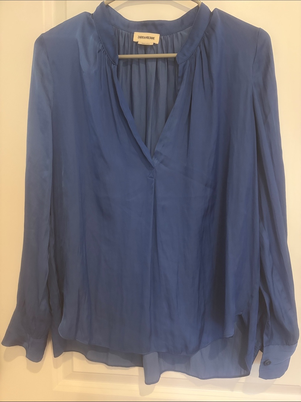Zadig & Voltaire cobalt blue silk V-neck long-sleeve blouse